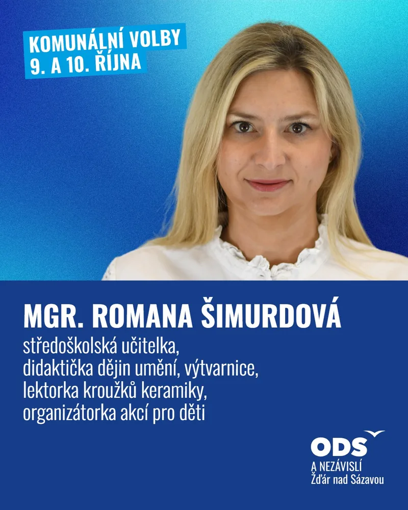 Kampaňová grafika kandidátky č. 5 Mgr. et Mgr. Romany Šimurdové